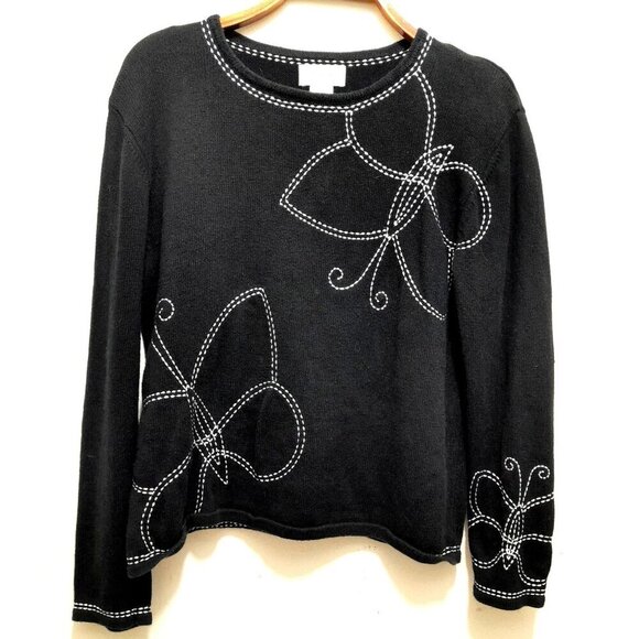 Vintage Foxcraft Womens Size S Embroidered Butterfly Black Sweater - Picture 1 of 7